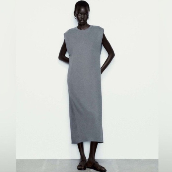 ZARA jersey knit maxi capped sleeve crew neck dress - Picture 5 of 5